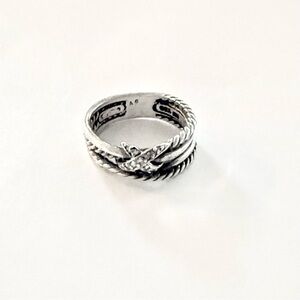 David Yurman Natural Diamond X Crossover Band Ring 6mm 925 Sterling Silver sz 6